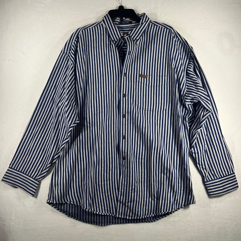 Chaps Ralph Lauren Mens Striped Button Down Shirt XL Blue White Cotton Casual